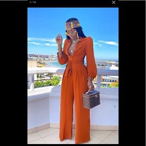 FashionNova Like Me Better Jumpsuit Cognac